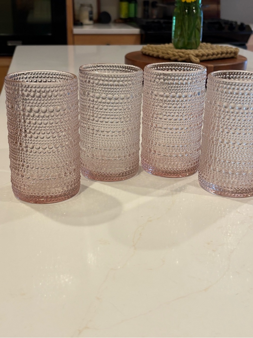 Elegant Pink Textured Glass Tumbler Set of 4
